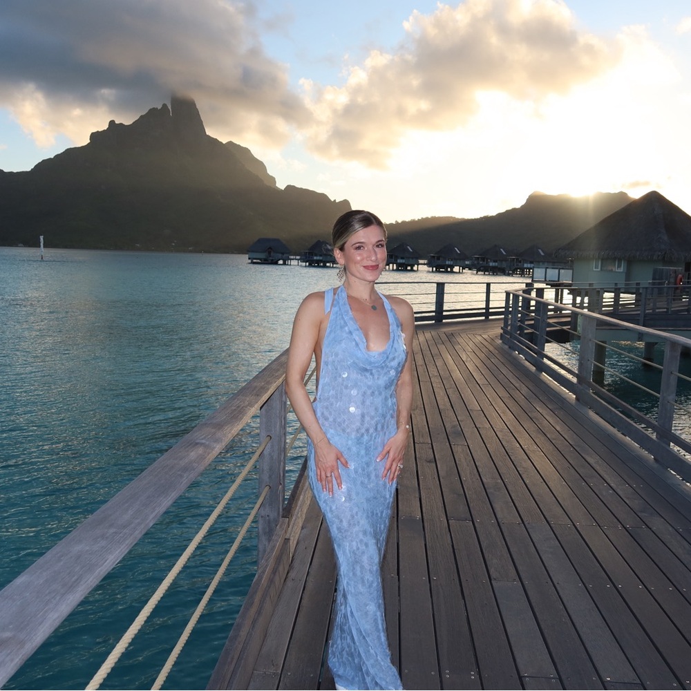 Elegant Blue Sequin Maxi Gown - XS